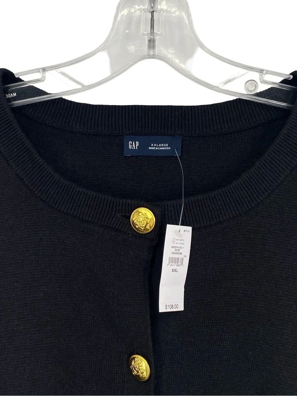 Gap Women’s Wool Blend Knit Black Cardigan Sweater Gold Button Up Size XXL New